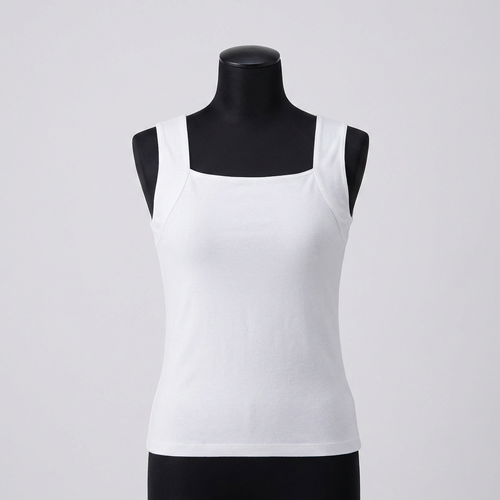 Débardeur avec soutien-gorge intégré, débardeur blanc mannequin noir fond gris