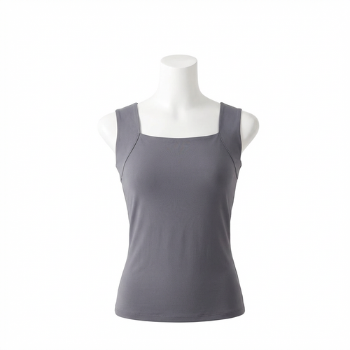 Débardeur avec soutien-gorge intégré, débardeur gris sur mannequin blanc